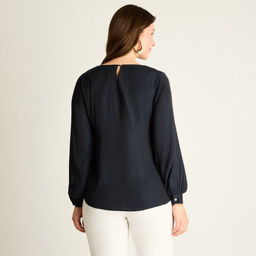 Blusa Azul Manga Larga No Elasticado Sin Forro Calce Normal