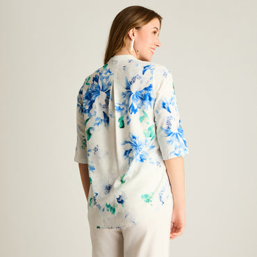 Blusa Azul Floral Larga