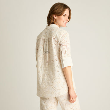 Blusa Crudo Manga 3/4 con Broderie