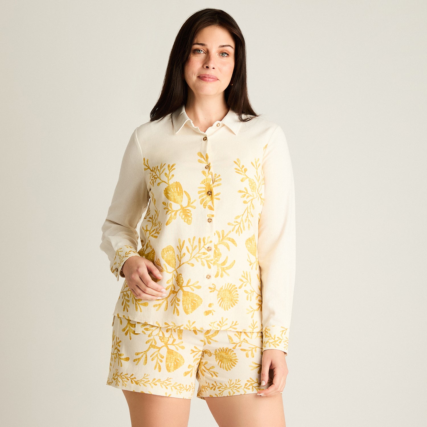 Blusa Crudo Manga Larga No Elasticado Sin Forro Calce Normal