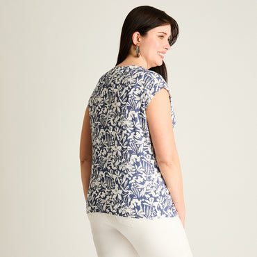 Blusa Azul Manga Corta No Elasticado Sin Forro Calce Holgado