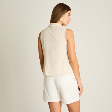 Blusa Arena Sin Mangas Elasticidad Nula Sin Forro Calce Normal Tela Plano