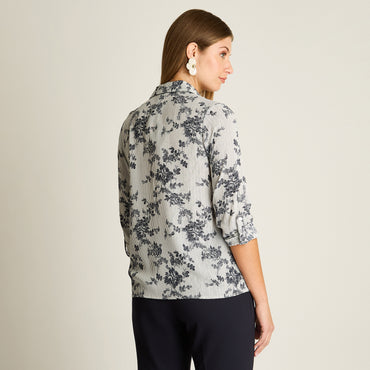 Blusa Azul Manga Larga Elasticidad Nula Sin Forro Calce Normal Tela Plano