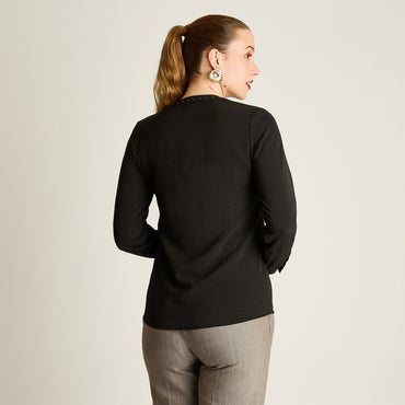 Blusa Negro Manga Larga Elasticidad Nula Sin Forro Calce Normal Tela Plano