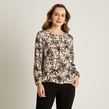Blusa Crudo Manga Larga Elasticidad Media Sin Forro Calce Normal Tela Plano