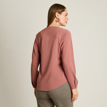 Blusa Rosado Manga Larga Elasticidad Nula Sin Forro Calce Normal Tela Plano