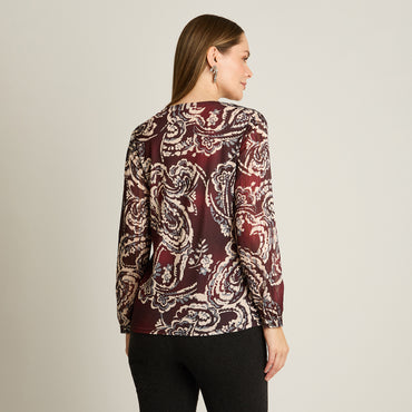 Blusa Burdeo Manga Larga Elasticidad Media Sin Forro Calce Normal Tela Punto Y Plano