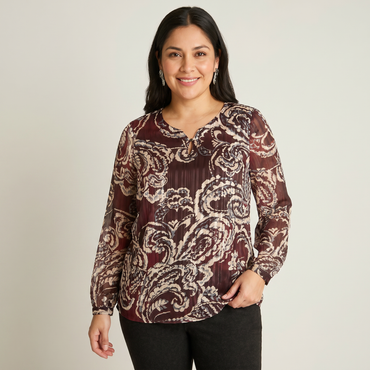 Blusa Burdeo Paisley con Lurex en modelo plus size