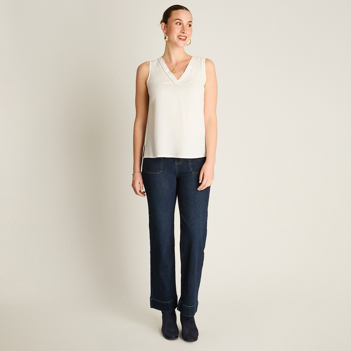 Blusa Blanco Sin Mangas Elasticidad Nula Sin Forro Calce Normal Tela Plano