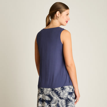 Blusa Azul Sin Mangas Elasticidad Nula Sin Forro Calce Normal Tela Plano