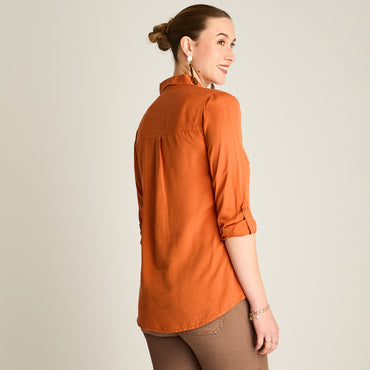 Blusa Terracota Manga Larga Elasticidad Nula Sin Forro Calce Normal Tela Plano