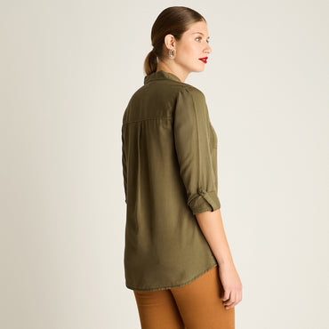 Blusa Verde Manga Larga Elasticidad Nula Sin Forro Calce Normal Tela Plano