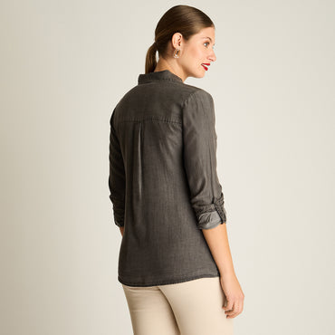 Blusa Gris Manga Larga Elasticidad Nula Sin Forro Calce Normal Tela Plano