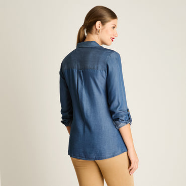 Blusa Blue Medio Manga Larga Elasticidad Nula Sin Forro Calce Normal Tela Plano