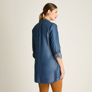 Blusa Blue Medio Manga Larga Elasticidad Nula Sin Forro Calce Holgado Tela Plano