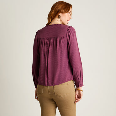 Blusa Burdeo Manga Larga Elasticidad Nula Sin Forro Calce Normal Tela Plano