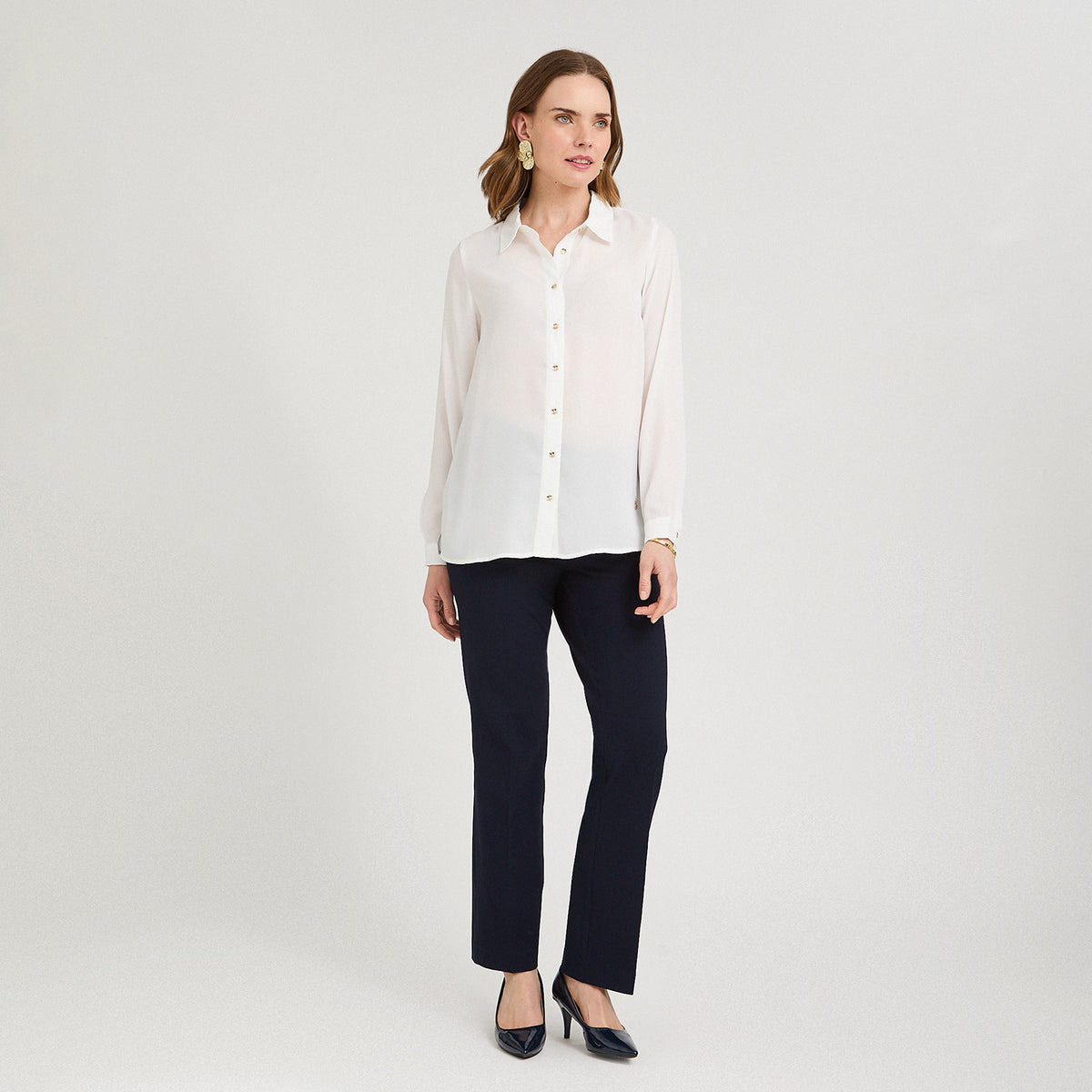 Blusa Manga Larga con Botones Blanco