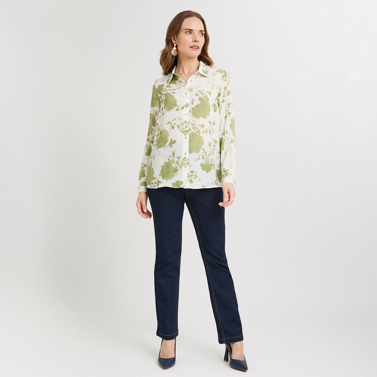 Blusa Manga Larga con Botones Verde