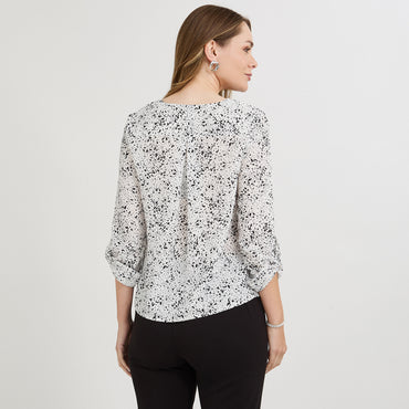 Blusa Manga Larga Escote V Estampada Blanco