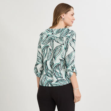 Blusa Manga Larga Escote V Estampada Verde