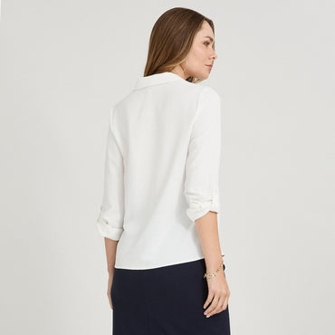 Blusa Manga Roll Up con Botones en Escote Blanco