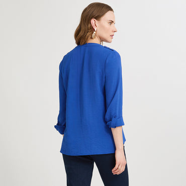 Blusa Manga Larga con Botones Frontales Azul
