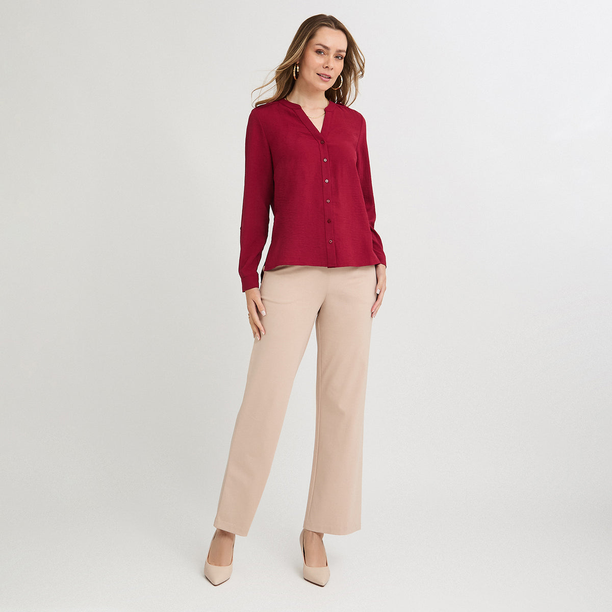Blusa Manga Larga con Botones Frontales Rojo
