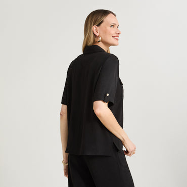 Blusa Manga Corta con Botones Negro