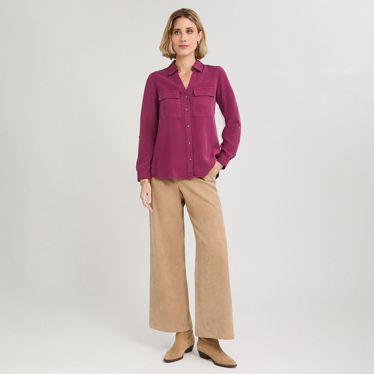 Blusa de Lyocell con Bolsillos Morado