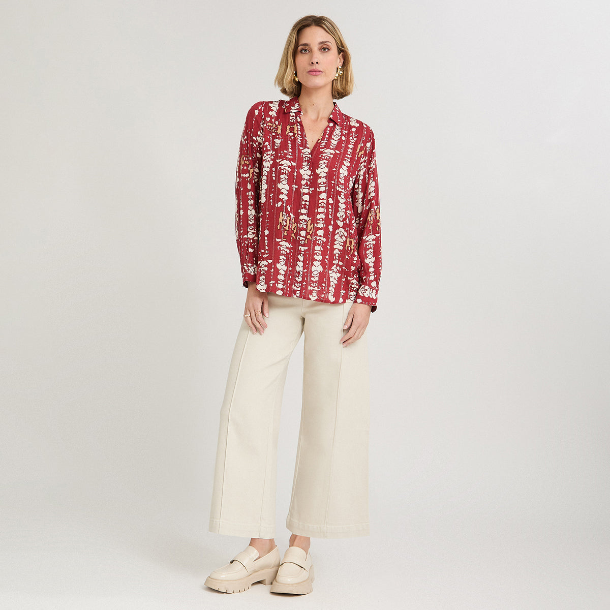 Blusa Manga Larga Print con Lurex Terracota