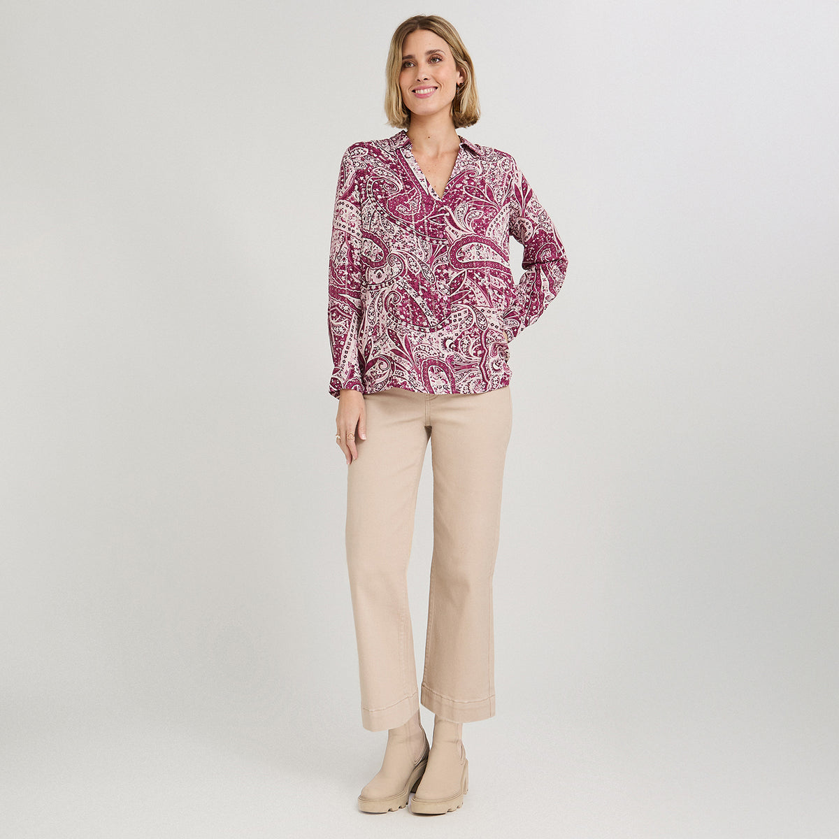 Blusa Manga Larga Print con Lurex Morado