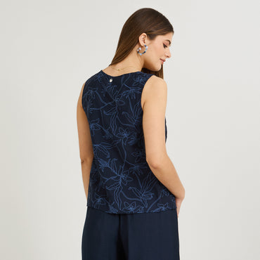 Blusa sin Mangas Look Bordado Azul
