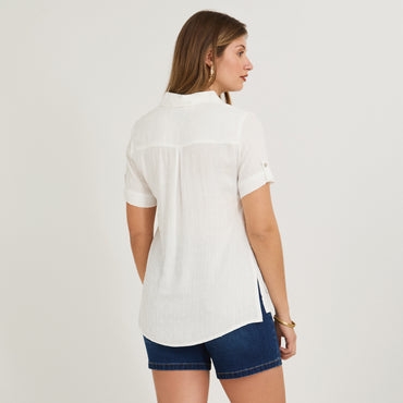 Blusa Manga Corta Plumeti Blanco