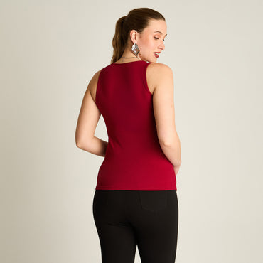 Peto Rojo Sin Mangas Elasticidad Media Sin Forro Calce Normal Tela Punto