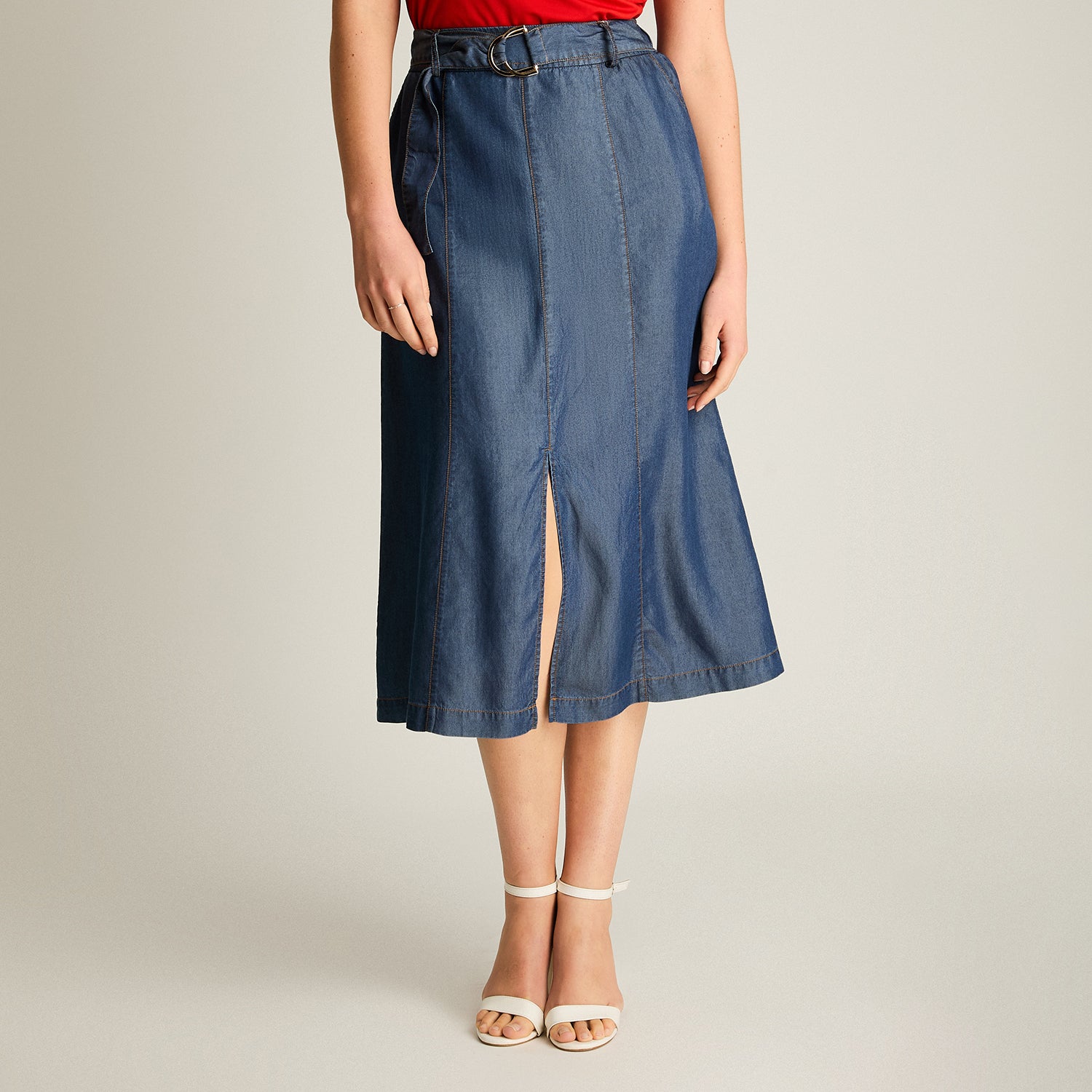 Falda Azul Maxi con Pinzas y Cinturón