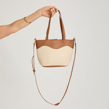 Cartera de Raffia con Pu Contraste Crudo