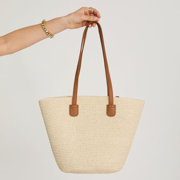 Cartera de Raffia con Pañuelo Crudo
