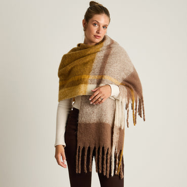 Bufanda Amarillo Elasticidad Media Sin Forro Calce Normal Tela Tejido