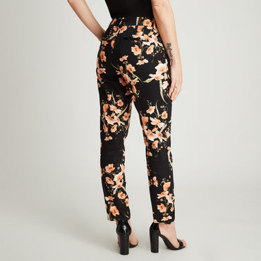 Pantalón Negro Crop Pitillo Estampado - Lorenzo di Pontti
