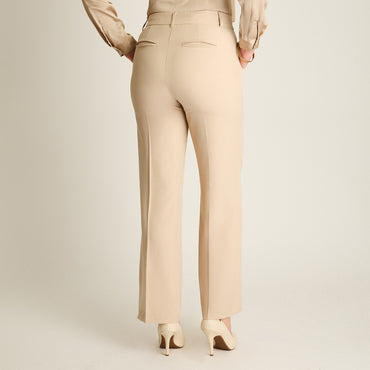 Pantalon Formal Beige Elasticidad Nula Sin Forro Calce Normal Tela Plano