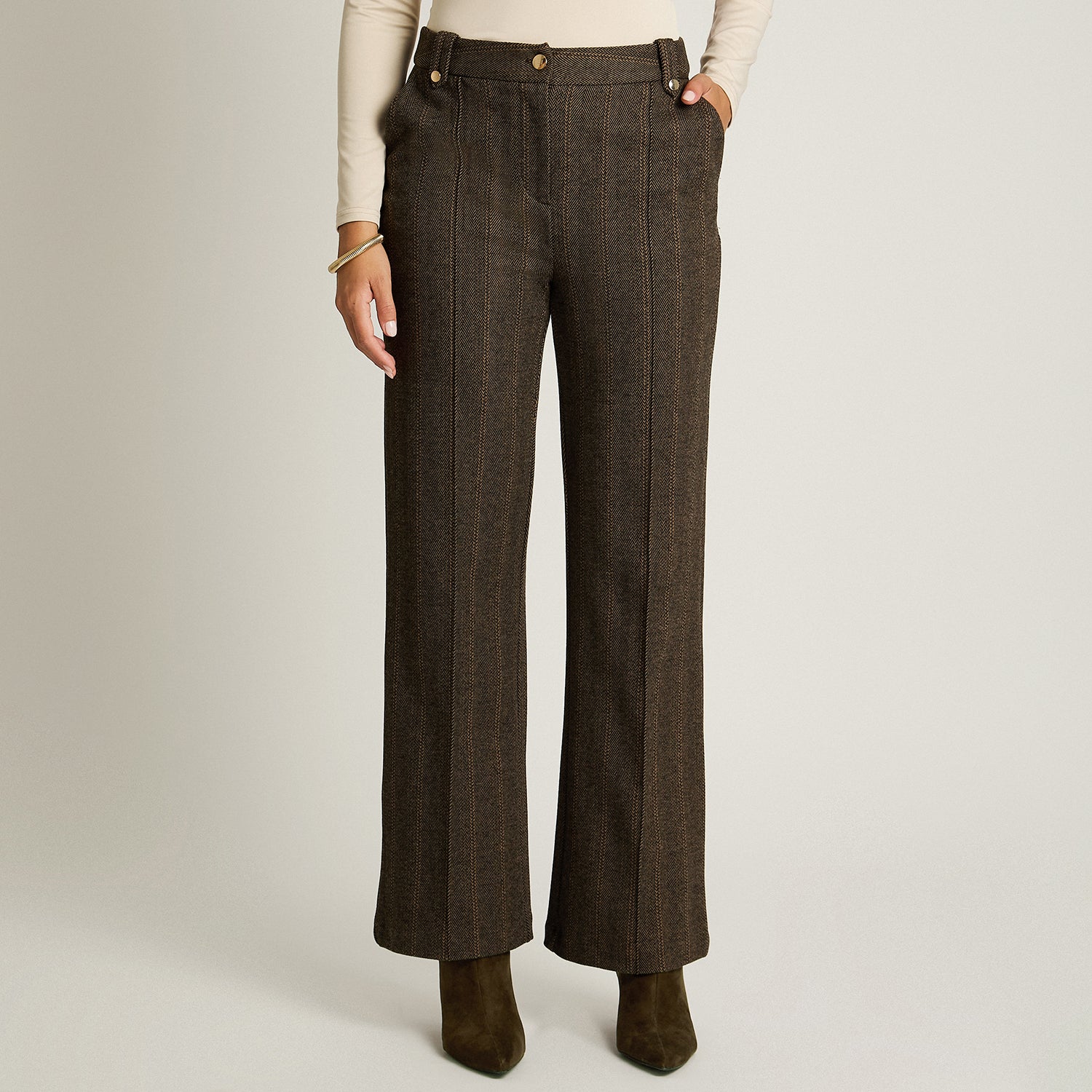 Pantalon Formal Cafe Elasticidad Media Sin Forro Calce Normal Tela Punto