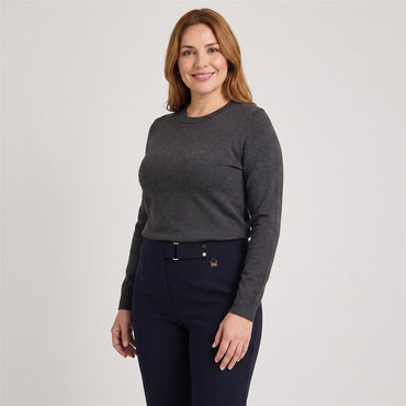 Pantalón Formal Recto Pretina Elasticada Azul en modelo plus size