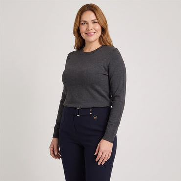 Pantalón Formal Recto Pretina Elasticada Azul en modelo plus size
