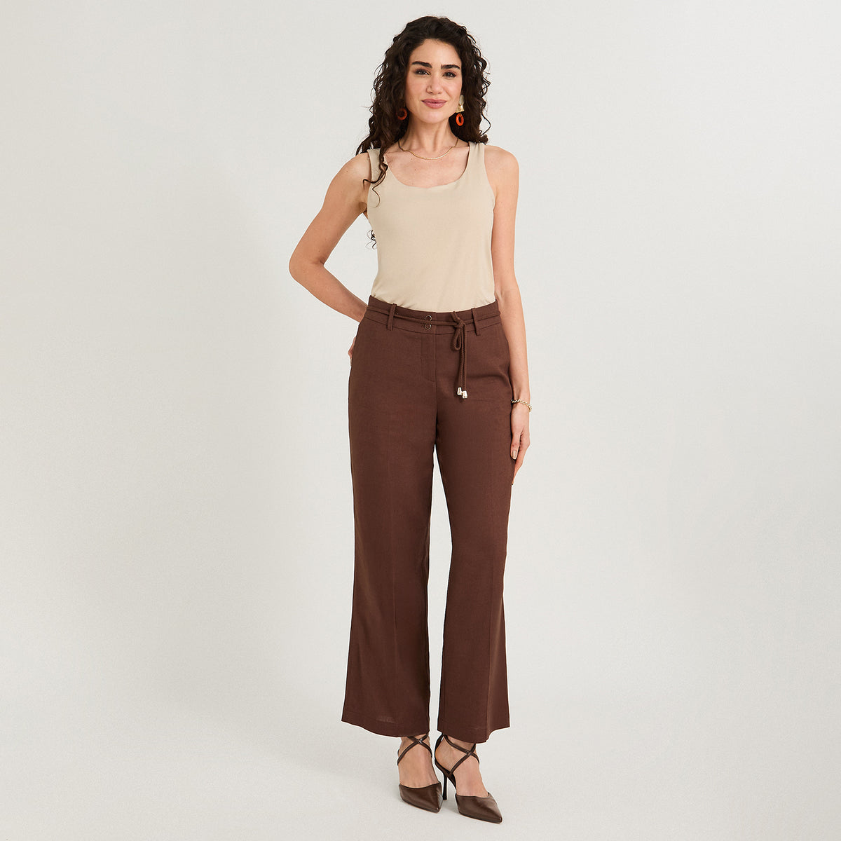 Pantalón Formal de Lino Palazzo Café
