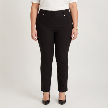 Pantalón Formal de Bengalina Recto un Botón Negro en modelo plus size