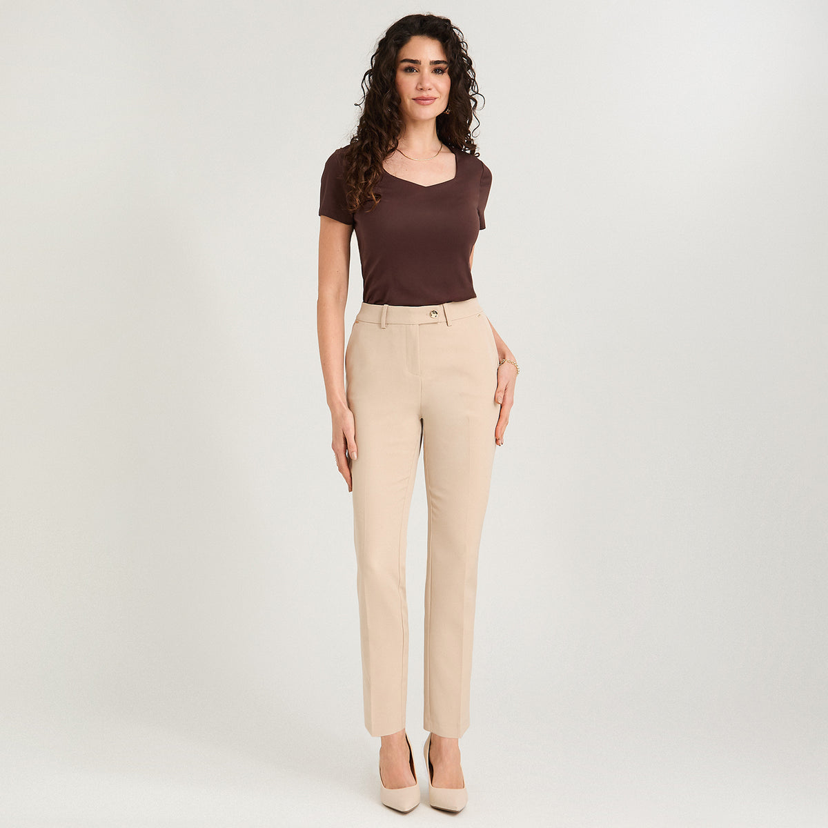 Pantalón Formal Slim un Botón Beige