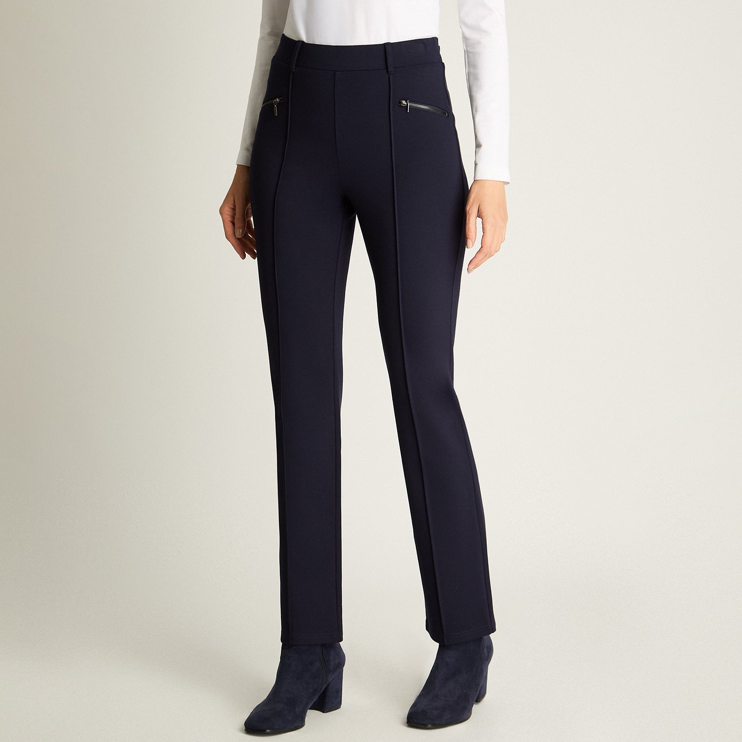 Calza Recta Con Cierre En Bolsillos Azul