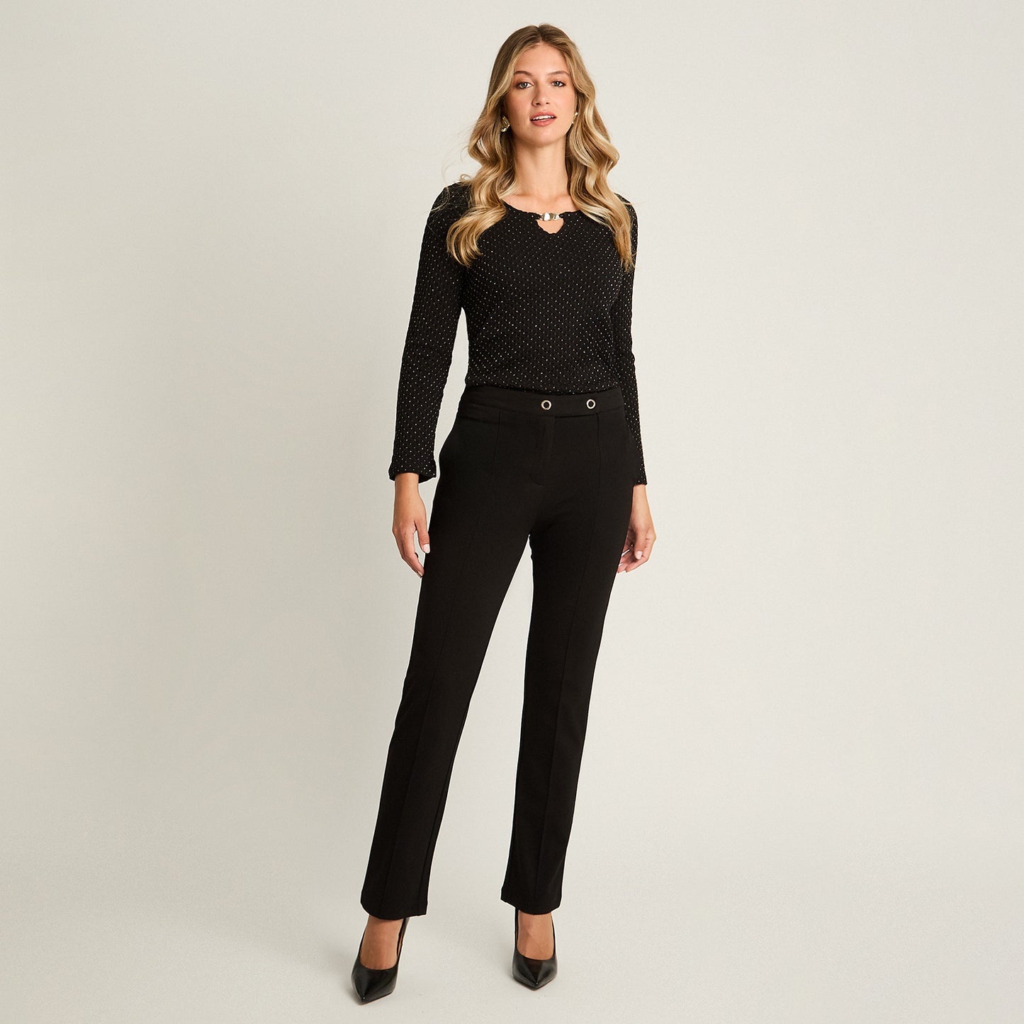 Calza Negro Elasticidad Media Sin Forro Calce Normal Tela Punto