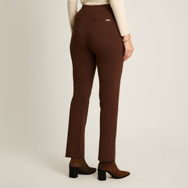 Calza Cafe Elasticidad Media Sin Forro Calce Normal Tela Punto