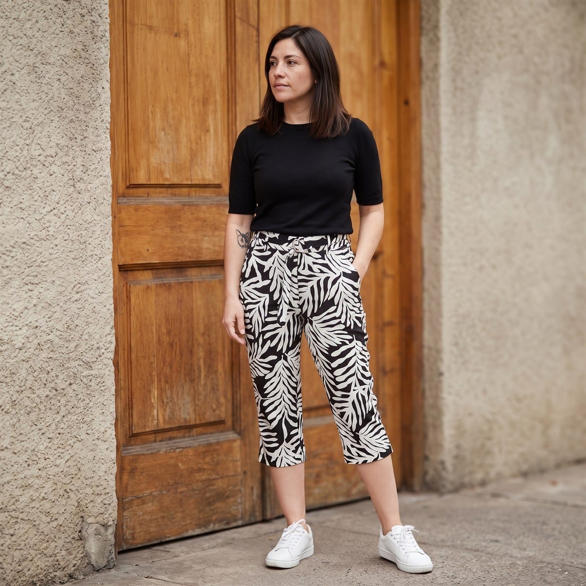 Capri Estampado Negro Con Lazo Y Bolsillos lifestyle